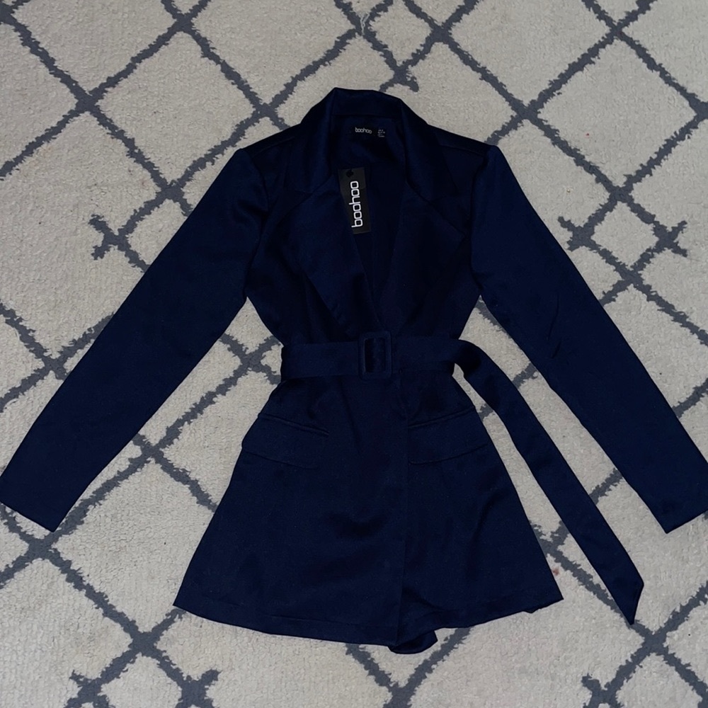BooHoo Satin belted blazer playsuit/romper